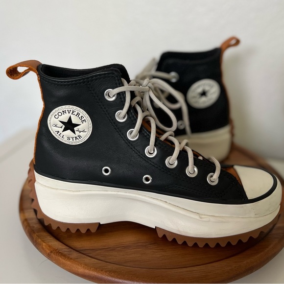 Womens 6 Converse Run Star Hike High Black Saffron Yellow Leather Shoe 568649C - Picture 15 of 15